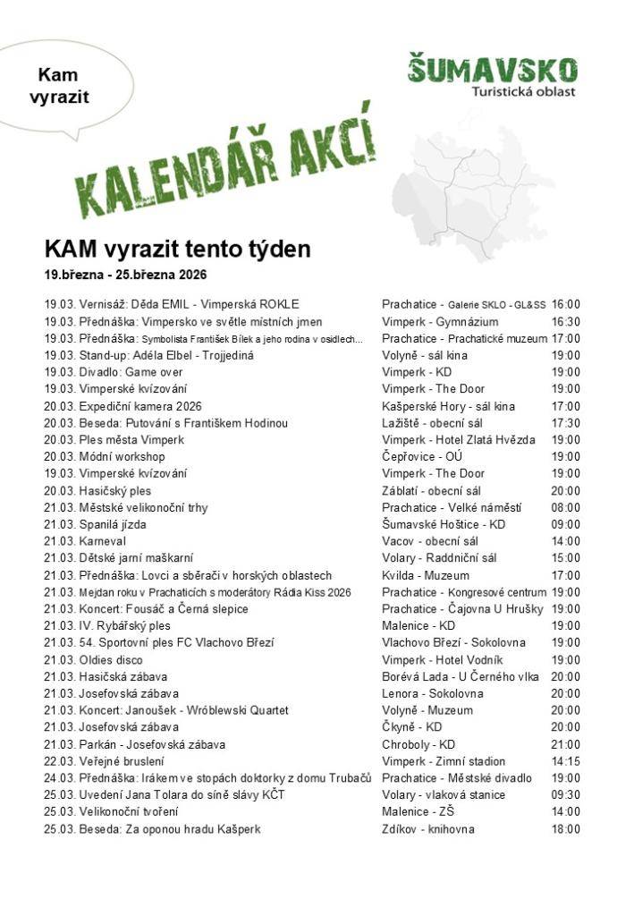 Kalendář akcí pro 12. týden 2026
