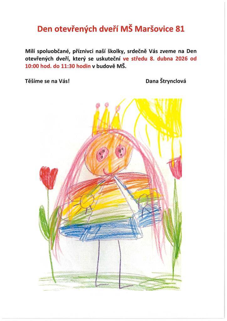 Pozvánka na den otevřených dveří a zápis dětí do MŠ Maršovice.