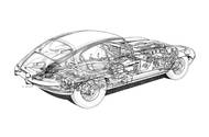 Obvyklá rentgenová kresba nám přiblíží detaily Jaguaru E-Type