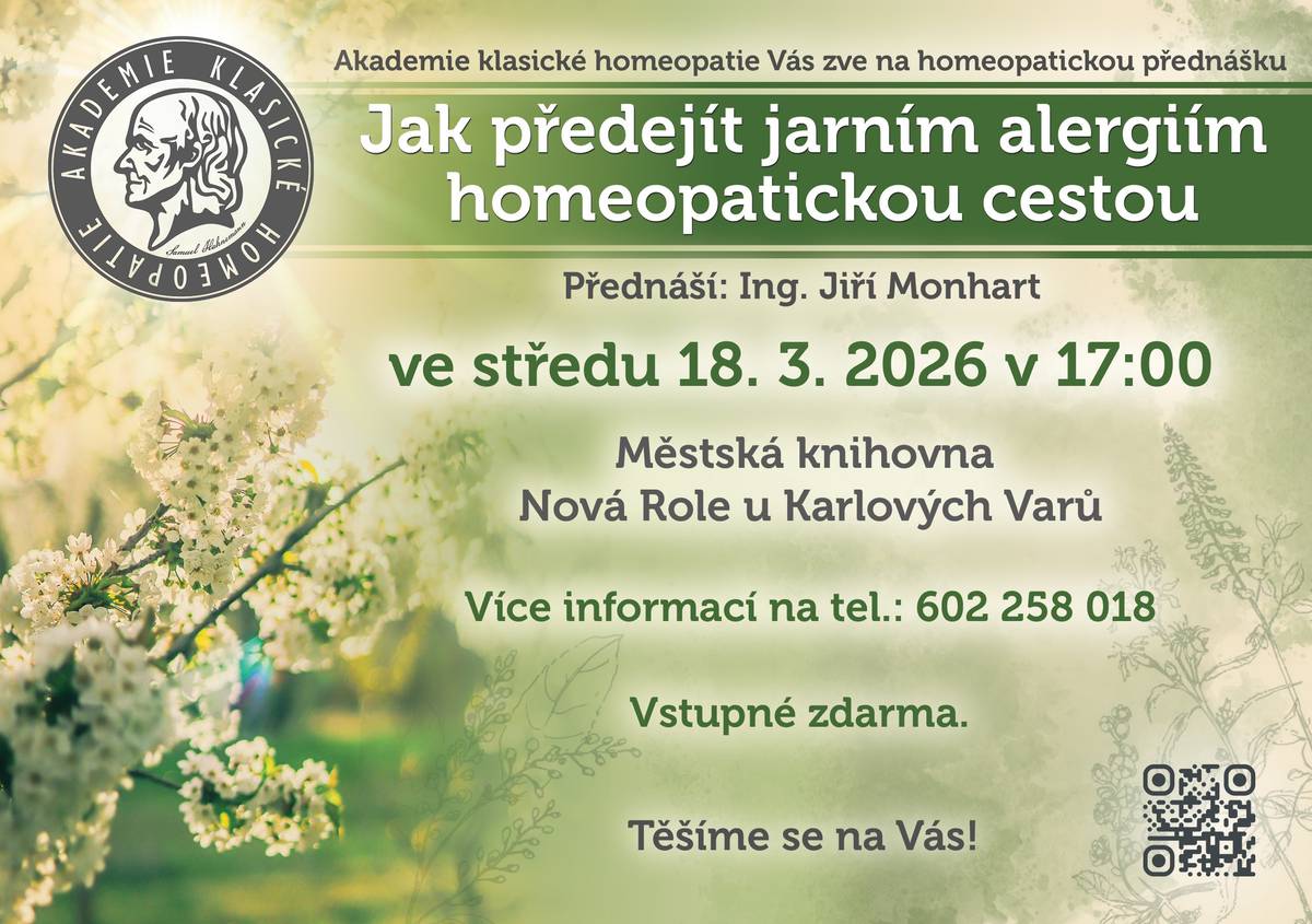 Městská knihovna Vás zve ve středu 18. března 2026 v 17 hodin  na přednášku Ing. Jiřího Monharta: Jak předejít jarním alergiím homeopatickou cestou.
