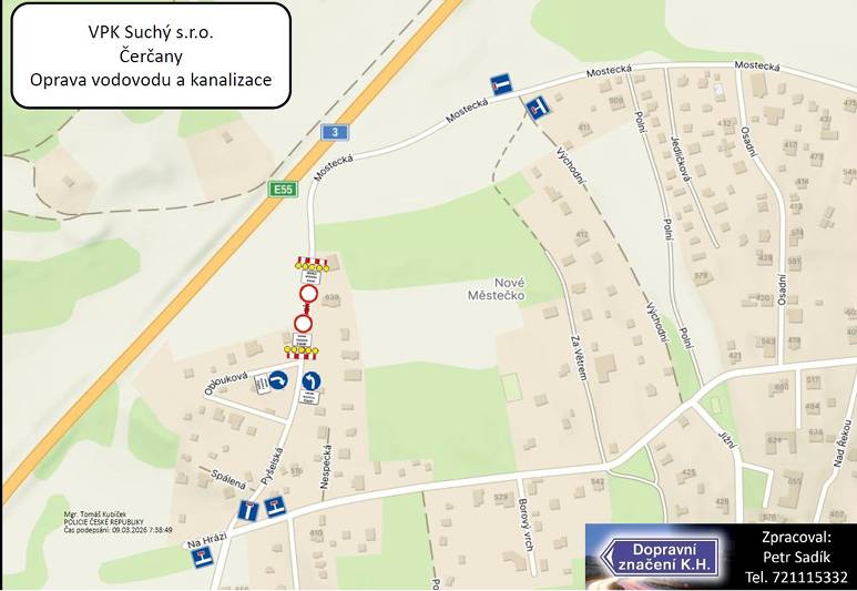 Upozorňujeme na stanovení přechodné úpravy provozu: Mostecká, Oblouková, Na Hrázi, Pyšelská a Východní  z důvodu dostavby vodovodu, kanalizace a opravy povrchu vozovek od 18. 3. 2026 do 30. 4. 2026.  Podrobné informace naleznete na webu obce pod tímto odkazem: Stanovení přechodné úpravy provozu - MK Mostecká, Oblouková, Na Hrázi, Pyšelská a Východní - 18. 3. 2026 - 30. 4. 2026 - dostavba vodovodu, kanalizace a opravy povrchu vozovek: Čerčany Děkujeme za pochopení.