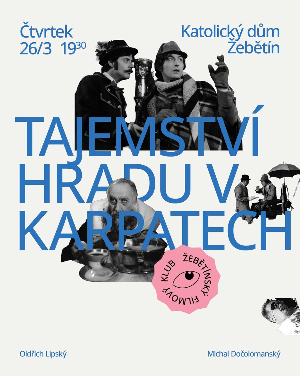 Už tento čtvrtek vás zveme na úplně první promítání nově vznikajícího Žebětínského filmového klubu. Zahájen bude legendární českou komedií Tajemství hradu v Karpatech režiséra Oldřicha Lipského. Přijďte si užít příjemný večer s filmovou klasikou a společně odstartovat novou filmovou tradici v Žebětíně. Čeká vás také drobné občerstvení. 📍 Kde: Katolický dům, Křivánkovo náměstí 43/35 📅 Kdy: čtvrtek 26. 3. od 19:30 💰 Vstupné: 120 Kč Facebook