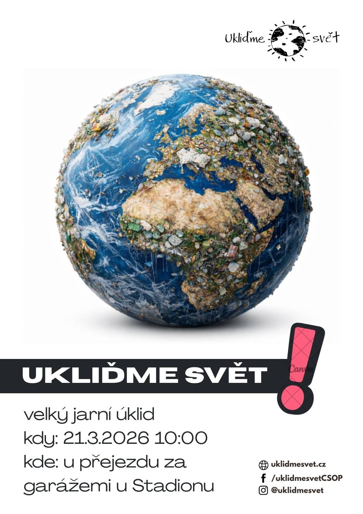 Zveme vás na jarní úklid v rámci celosvětové výzvy Ukliďme svět. Letos máme nový vizuál pozvánky, ale je to stále ta stejná tradiční akce Ukliďme Sadskou. Tentokrát se sejdeme tuto sobotu 21. března v 10 hodin u skrytého železničního přejezdu za garážemi u fotbalového stadionu. Pustíme se do úklidu skrytého zákoutí za železnicí, kde na nás čeká určitě spousta "pokladů". Vybavte se pořádnou obuví a také starším oblečením. Budeme mít pro vás připravené rukavice, pytle na odpad a také drobné občerstvení. Těšíme se na vás. Milan Dokoupil, starosta