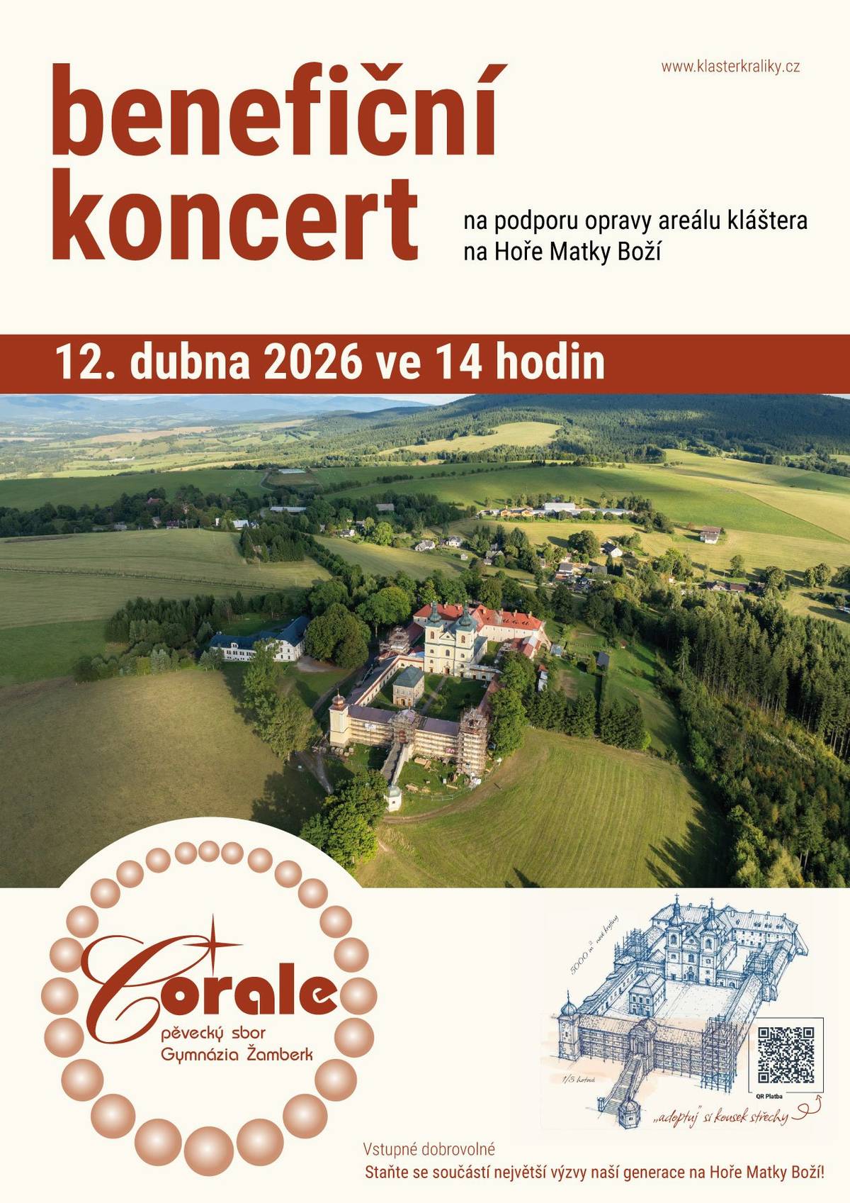 Naši sousedé z Králík pořádají krásnou akci, která pomůže dobré věci. Přijďte si užít hudbu a zároveň podpořit opravu jednoho z nejvýznamnějších míst našeho regionu – kláštera na Hoře Matky Boží. 📅 12. dubna 2026 ve 14:00 🎤 Vystoupí pěvecký sbor Corale Gymnázia Žamberk 📍 Klášter Hora Matky Boží u Králík Klášter je dominantou našeho kraje a místem, které zná téměř každý z nás. Každý příspěvek pomůže k jeho opravě a zachování pro další generace. 💛 Vstupné je dobrovolné. Přijďte podpořit dobrou věc, užít si krásnou hudbu a společně pomoci zachovat tuto jedinečnou památku. 👉 Budeme rádi, když událost nasdílíte dál.