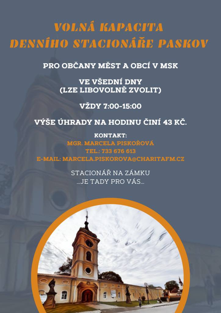 Volná kapacita denního stacionáře Paskov pro občany z celého Moravskoslezského kraje.