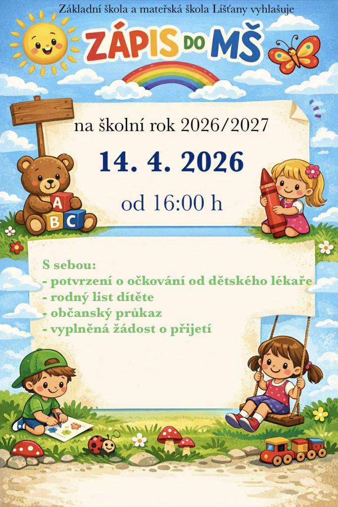 Naše mateřská škola vyhlašuje zápis na rok 2026/2027