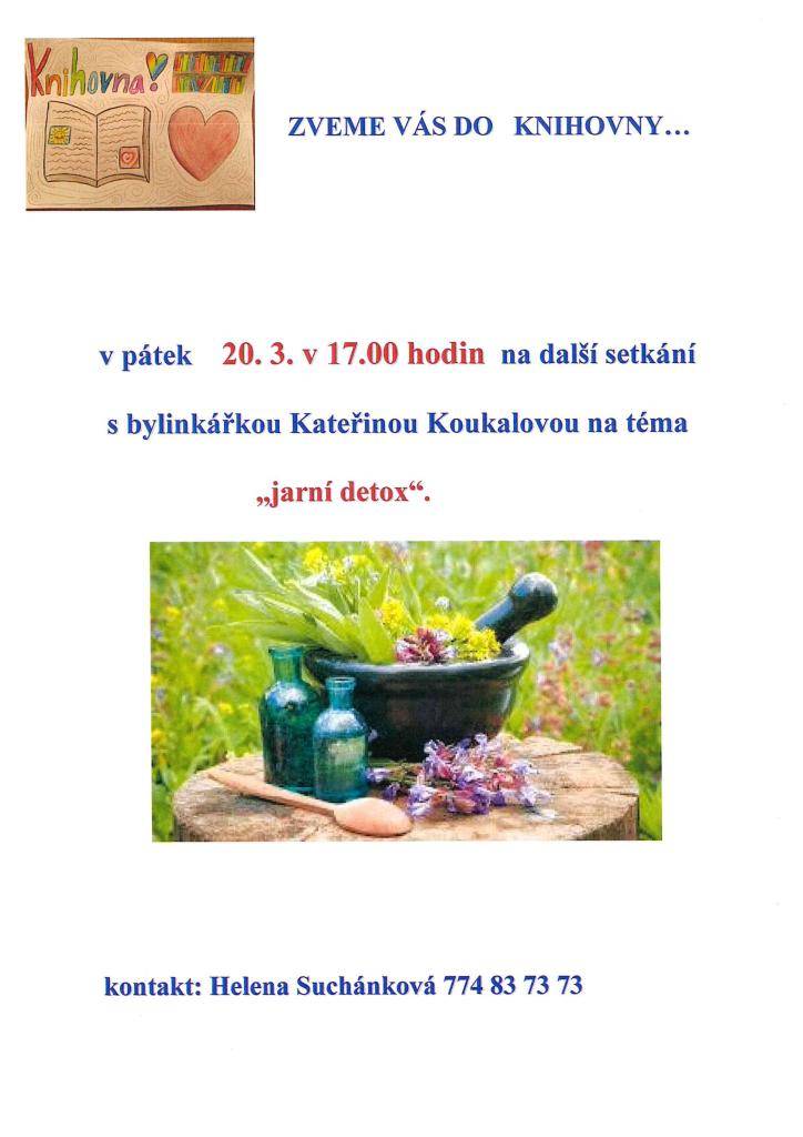 V pátek 20. března se od 17 hod. v knihovně Dolní Loučky uskuteční setkání na téma "jarní detox".