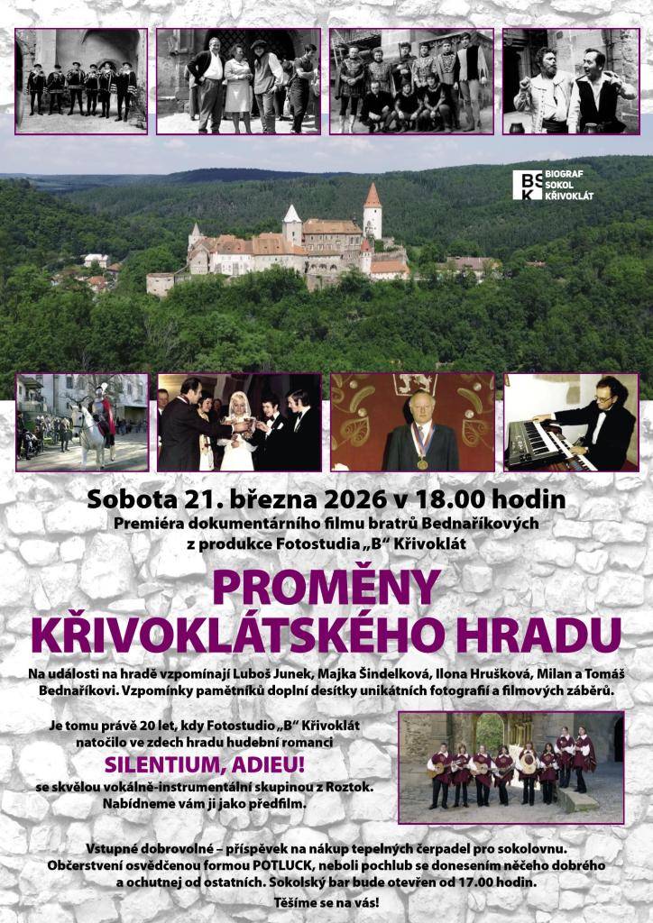 Pozvánka do kina v Křivoklátě - premiéra dokumentárního filmu "Proměny křivoklátského hradu". Sobota 21. března 2026 od 18.00h.