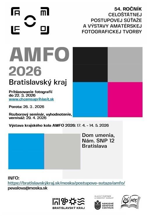 Uzávierka prihlasovania do celoštátnej postupovej súťaže amatérskej fotografickej tvorby AMFO 2026 sa blíži. Autori z Bratislavského kraja môžu svoje fotografie prihlásiť najneskôr do nedele 22. marca 2026 do 23:59