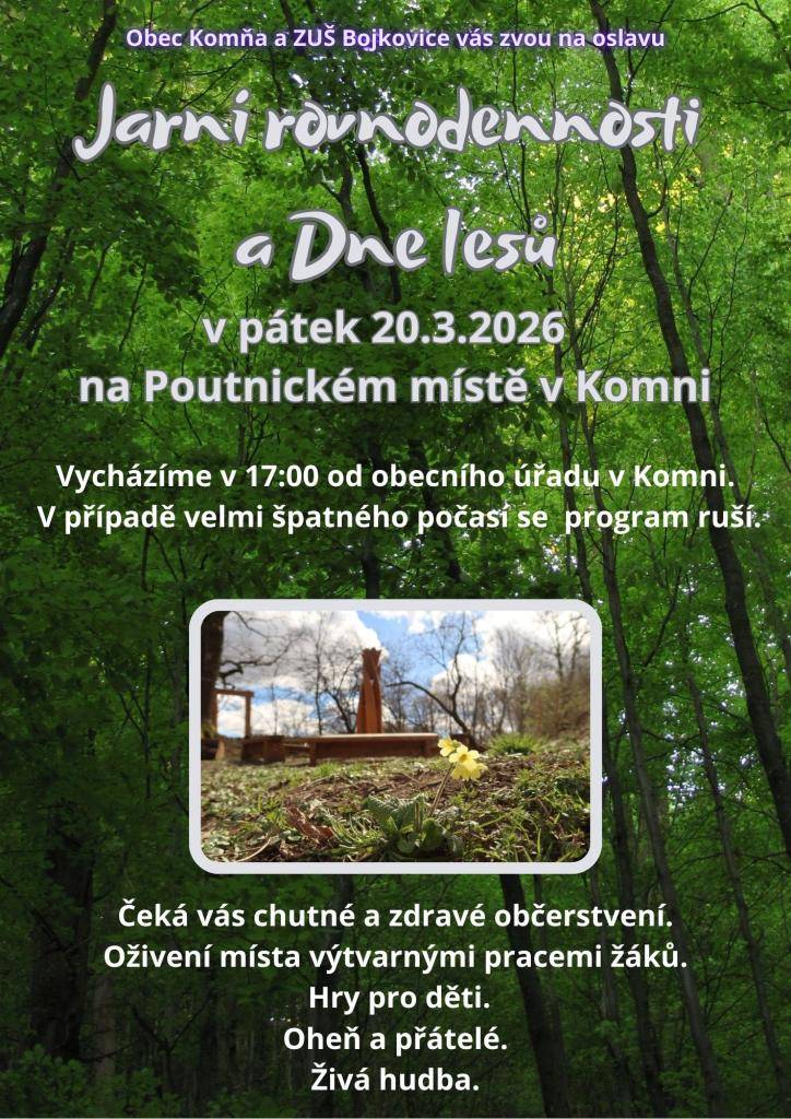 v pátek 20.3. 2026 na Poutnickém místě v Komni, vychází se v 17:00 hod. od OÚ