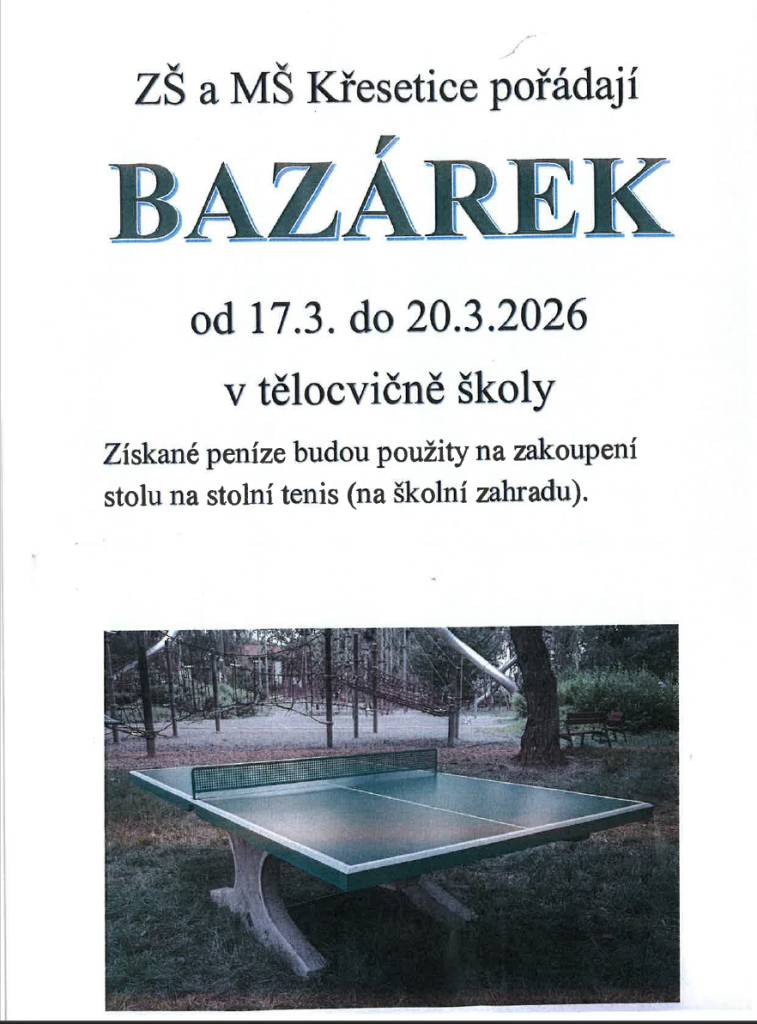Školní BAZÁREK ve dnech 17.3. - 20.3. 2026