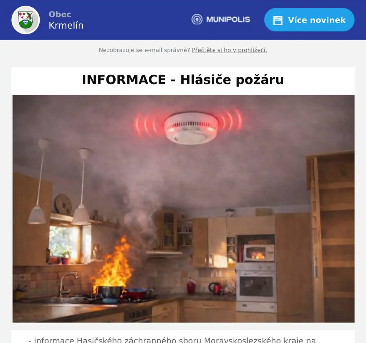 - informace Hasičského záchranného sboru Moravskoslezského kraje na téma ,,Hlásiče požáru,, (viz. příloha)