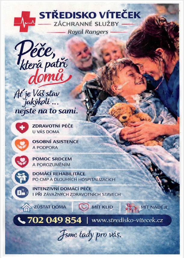 Středisko Vítek poskytuje zdravotní péči u vás doma, včetně osobní asistence a domácí rehabilitace. Zaměřujeme se na intenzivní péči při závažných zdravotních stavech a nabízíme pomoc s porozuměním a srdcem.