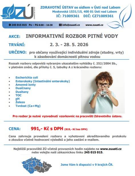 Vážení spoluobčané, přikládáme informaci, kterou jsme obdrželi od Zdravotního Ústavu. Obecní úřad Bílichov  AKCE Pitná voda jaro 2026 (1).pdf