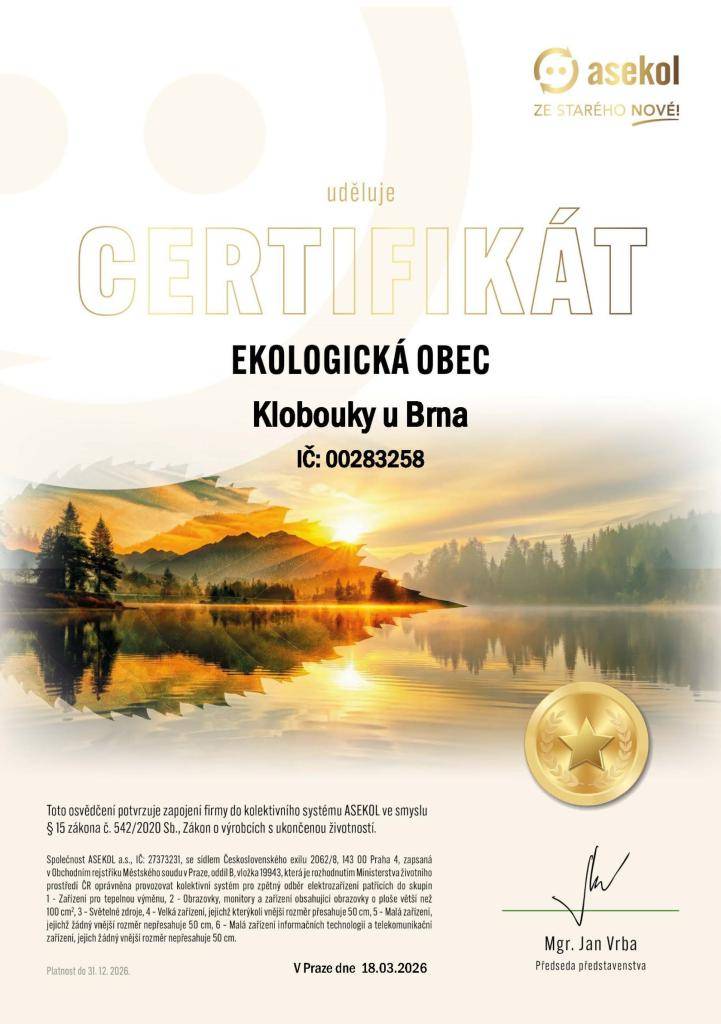 Certifikát ekologická obec