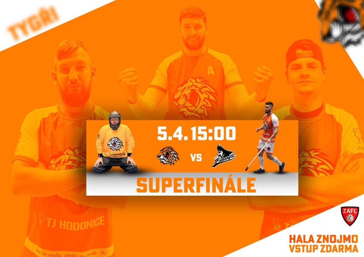 Florbalový tým hodonických tygrů srdečně zve všechny občany na superfinálové utkání Znojemské amatérské florbalové ligy, které se odehraje na velikonoční neděli 5.4. v 15:00 ve Znojemské sportovní hale proti vítězi základní části Fbc Bukanýři. Vstup je zdarma. Přijďte nás podpořit!
