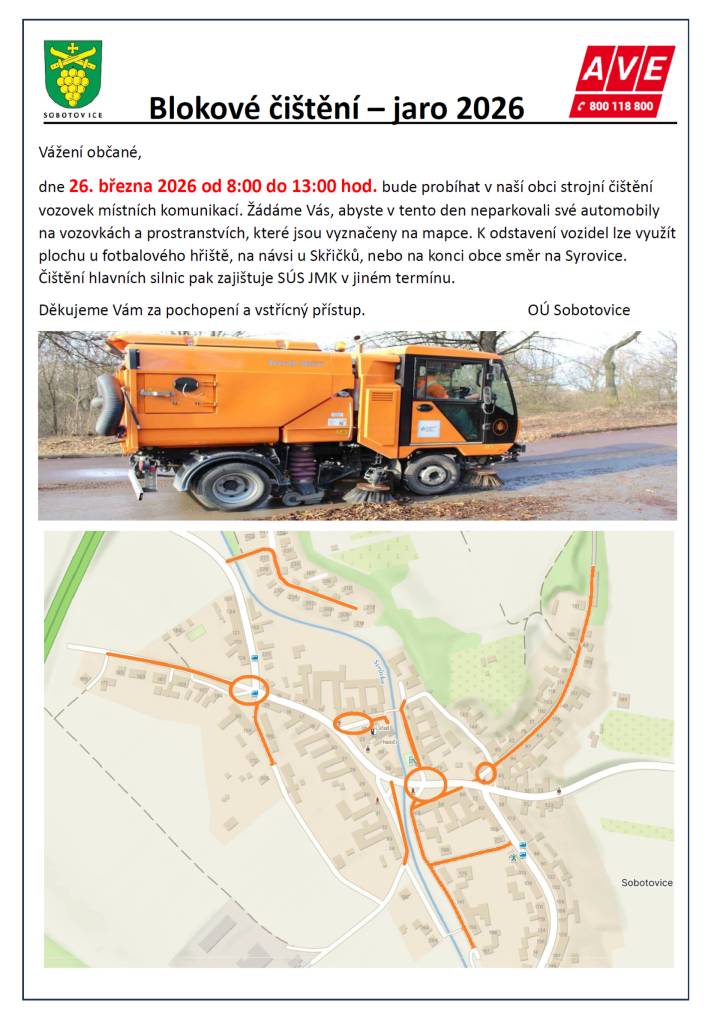 Blokové čištění v Sobotovicích - jaro 2026, které proběhne 26. 3. 2026