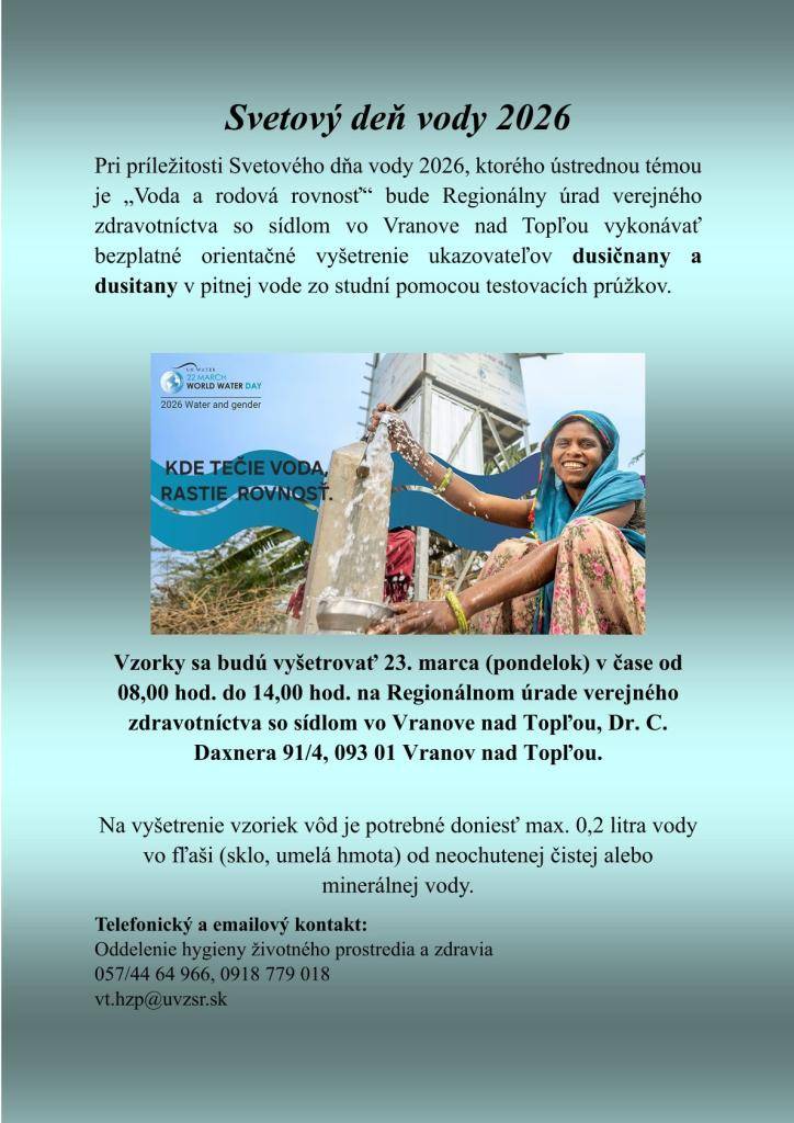 Vážení občania, máte možnosť dať si bezplatne vyšetriť vodu na RÚVZ v čase od 8.00 do 14.00 hodiny.