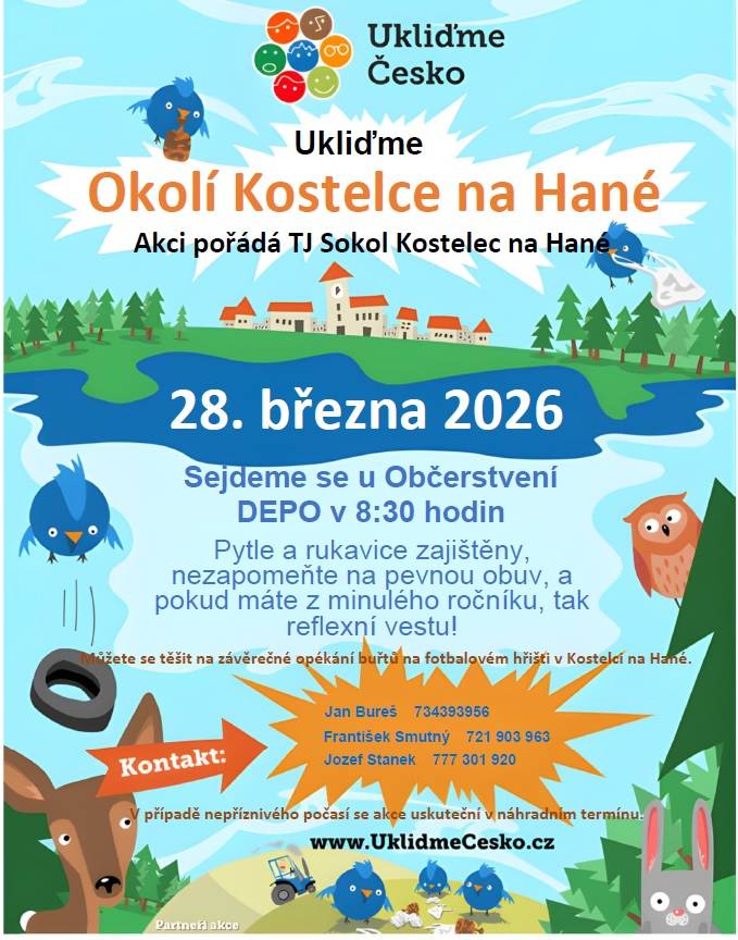 TJ Sokol Kostelec na Hané pořádá tradiční akci, která se uskuteční v sobotu 28. března. Sraz účastníků u občerstvení DEPO v 8.30 hodin.