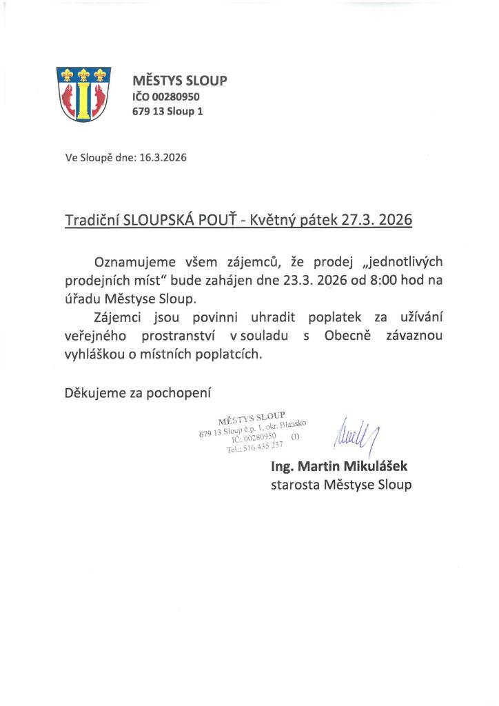 prodej jednotlivých prodejních míst