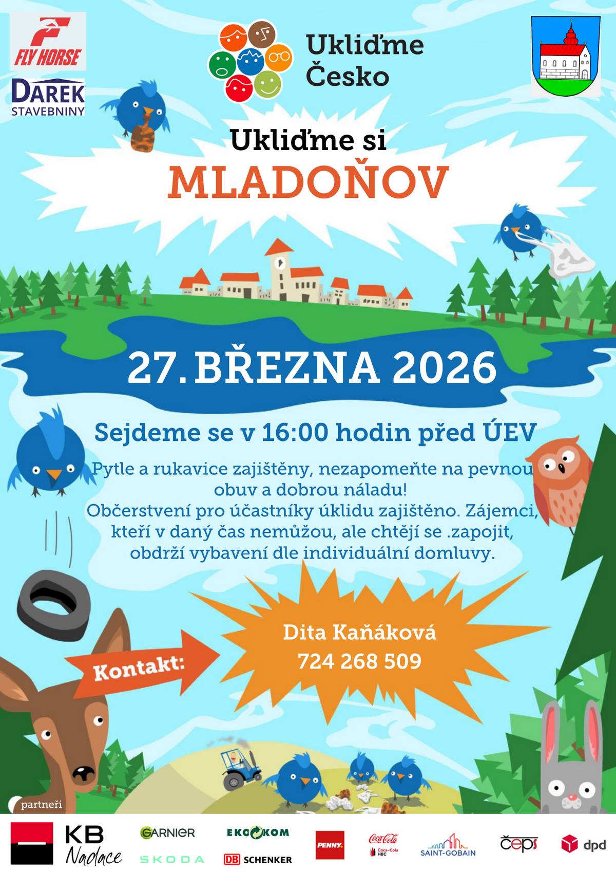 Zveme vás na velký jarní dobrovolnický úklid v naší obci v rámci akce UKLIĎME ČESKO. V Mladoňově se můžete připojit v pátek 27.3. od 16 hod a v Novém Malíně v sobotu 28.3. od 8:30. Detailní informace v letáku. Zároveň probíhá sběr starých mobilních telefonů, a to do 7.4. Telefony můžete odevzdávat na Provozní, Obecním úřadě na zdravotním středisku (u knihovny) a v Pohostinství Barborka v Mladoňově. Těšíme se na setkání!
