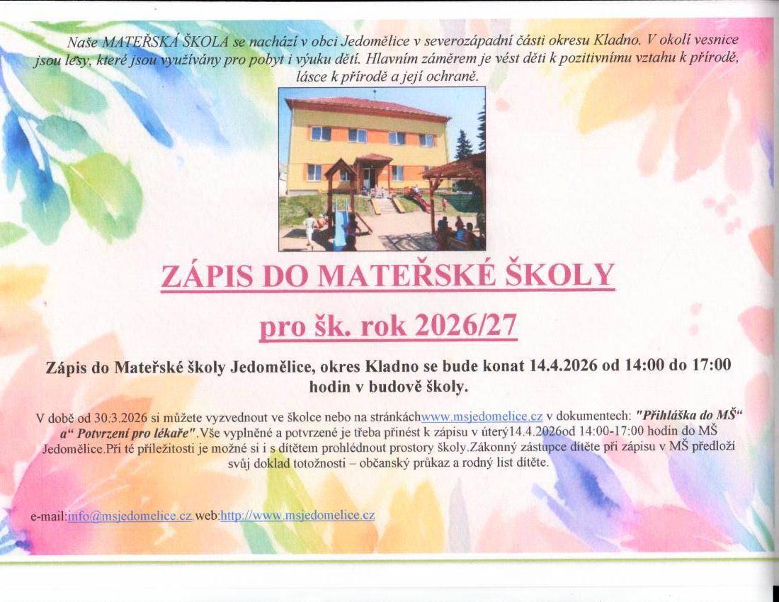 Zápis MŠ Jedomělice