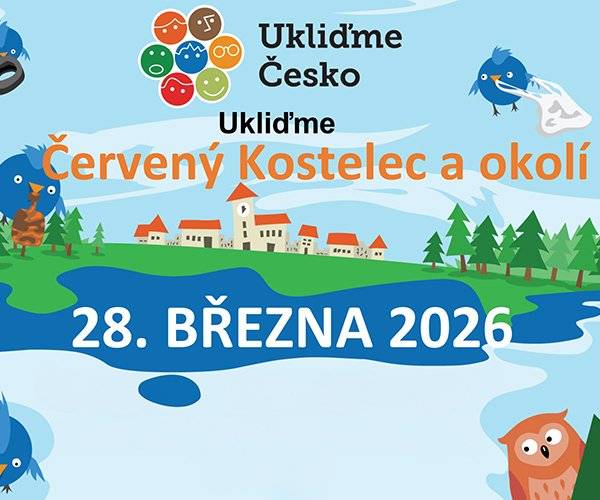 Úklidové skupiny pro naše město s pomocí dalších dobrovolníků opět organizuje Marcela Franková s podporou a pomocí Města Červený Kostelec a Technických služeb Č. Kostelec. Připojte se k jedné ze tří úklidových skupin. Uklízet budeme centrum města a okolní části města. Pytle a rukavice zajištěny. Nezapomeňte na pevnou obuv. Kdy: Sobota 28. března od 9:00 (platí pro všechny skupiny).  Centrum města (sraz u aut. nádraží) – Marcela Franková, 607 142 154 Prům. zóna (sraz před firmou Boltjes) – Zdeněk Murdoch, 775 037 755 Lhota (sraz na návsi) – Zdeněk Murdoch, 775 037 755  Více informací na WEBU MĚSTA.