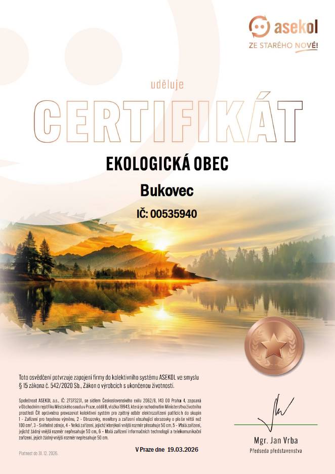 Naše obec byla oceněna bronzovým certifikátem Ekologická obec, který je důkazem jejího dlouhodobého zapojení do sběru a recyklace vysloužilých elektrozařízení. Toto ocenění odráží snahu obce přispívat k ochraně životního prostředí a zodpovědnému nakládání s odpady.