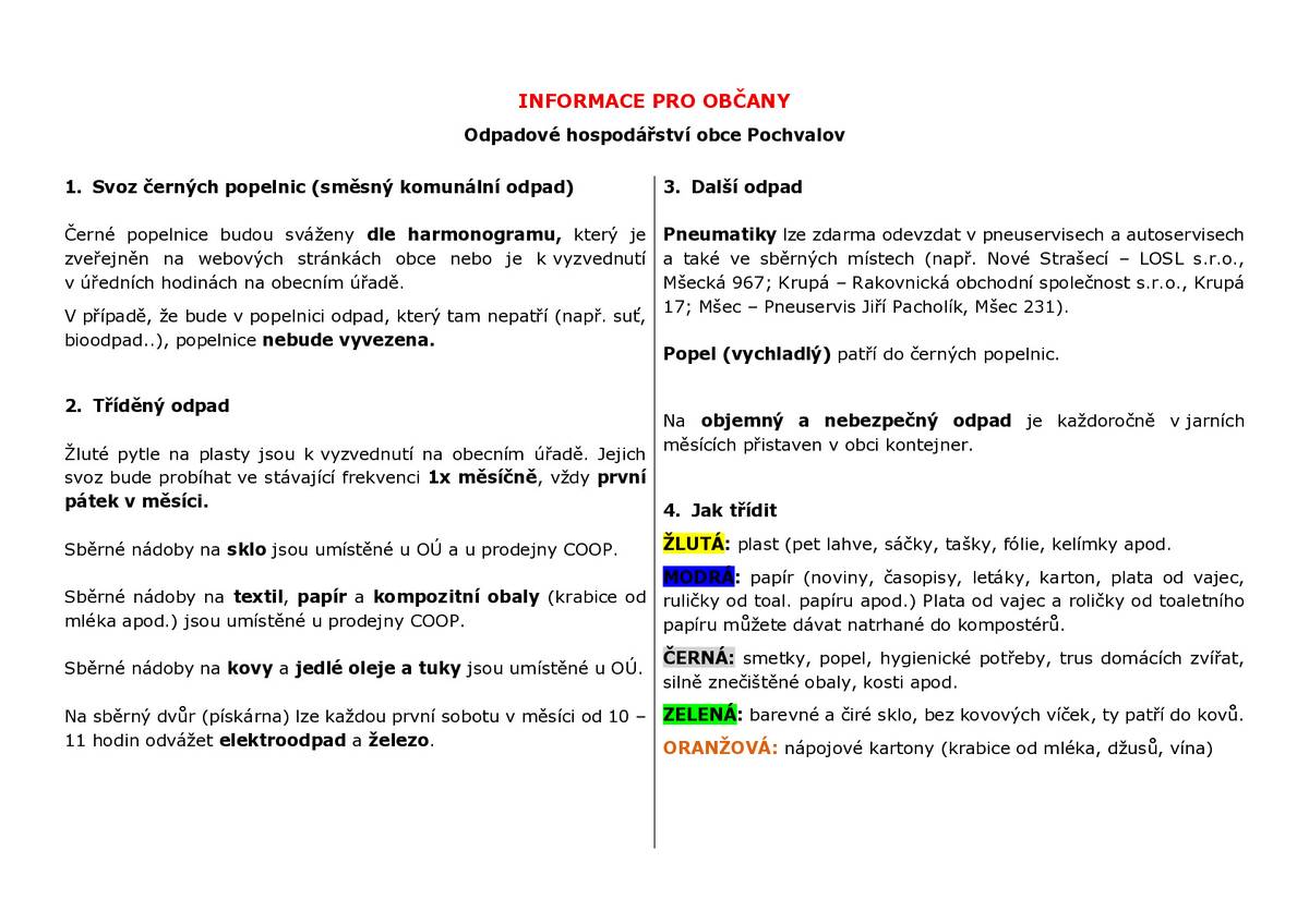 Informace jak třídit odpad.