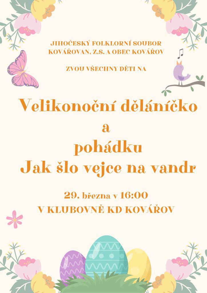 Přijďte si s námi užít neděli s pohádkou, hrami a velikonočním tvořením.