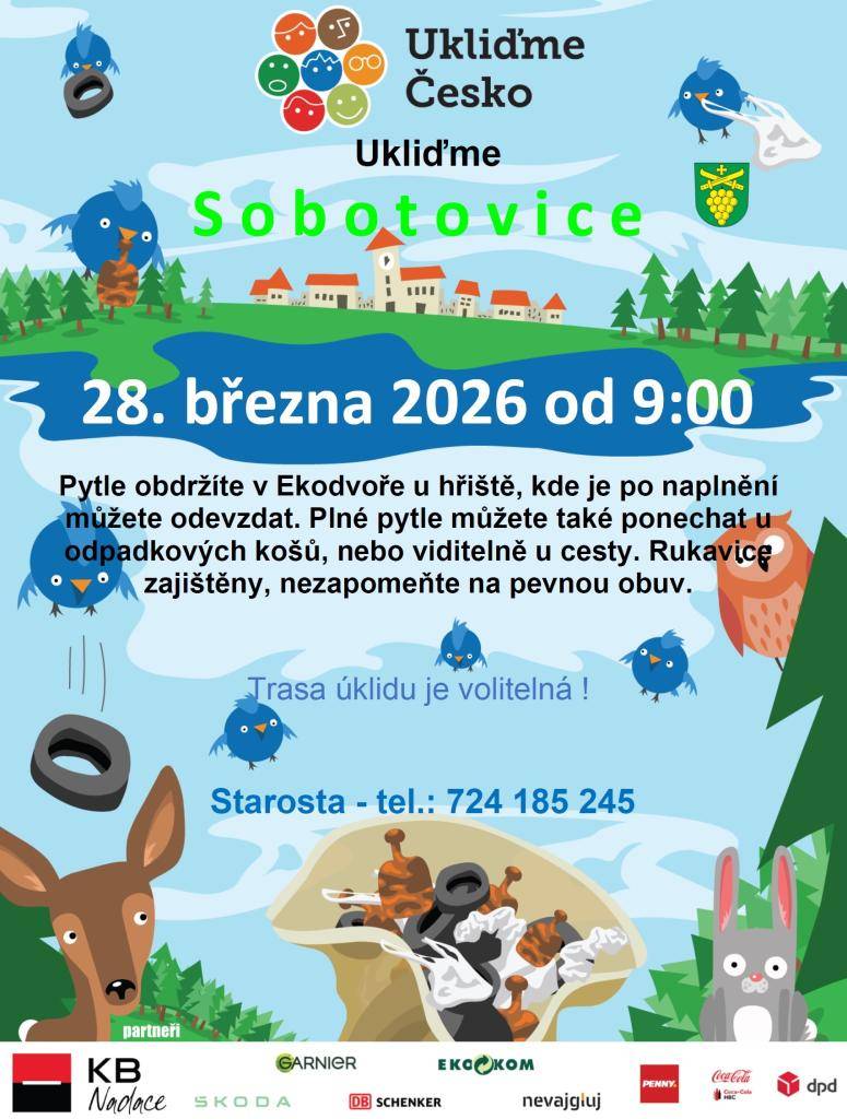 Ukliďme Česko, Ukliďme Sobotovice 28. 3. 2026 od 9.00 hod.