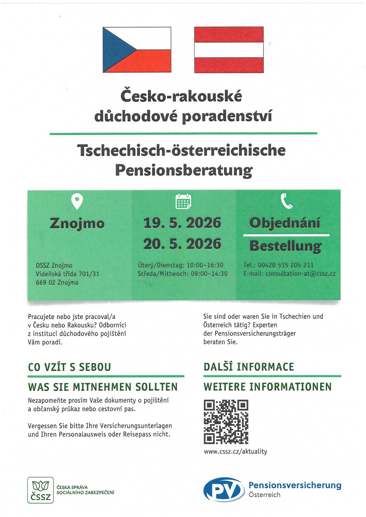 Pracujete nebo jste pracoval/a v Česku nebo Rakousku? Odborníci z institucí důchodového pojištění Vám poradí.