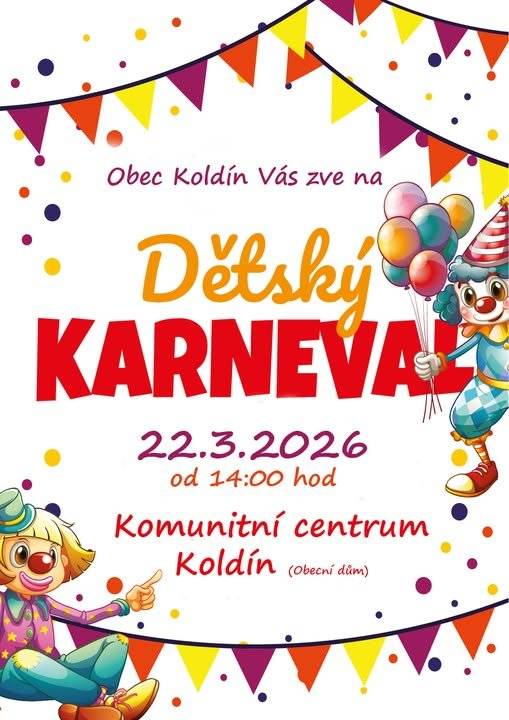 Obec Koldín Vás zve na Dětský KARNEVAL 22.3.2026 od 14:00 hod v Komunitním centru Koldí