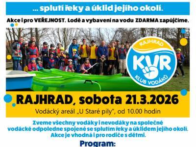 Rajhrad, sobota 21.3.2026 od 10h, vodácký areál "U Staré pily"