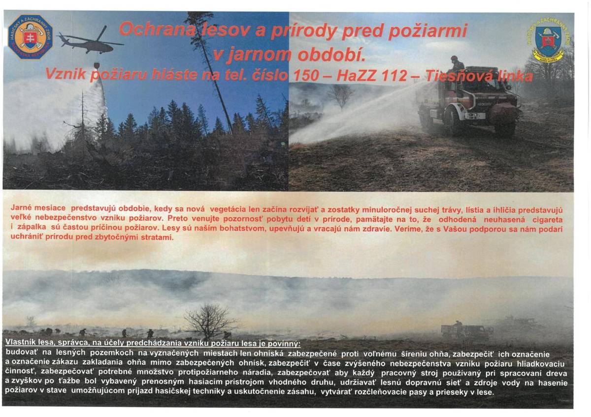 Oznam - ochrana lesov pred požiarmi