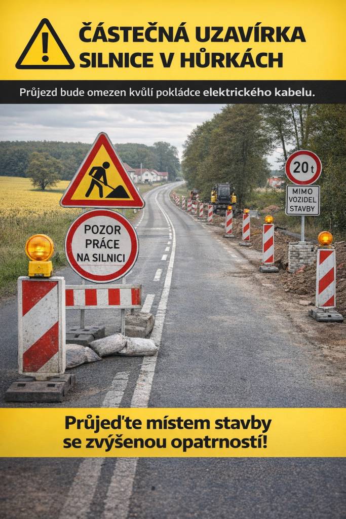 V obci Hůrky dojde od 26. března 2026 k částečnému omezení dopravy na silnici III/234. Řidiči by měli počítat se zhoršenou průjezdností a dbát zvýšené opatrnosti.