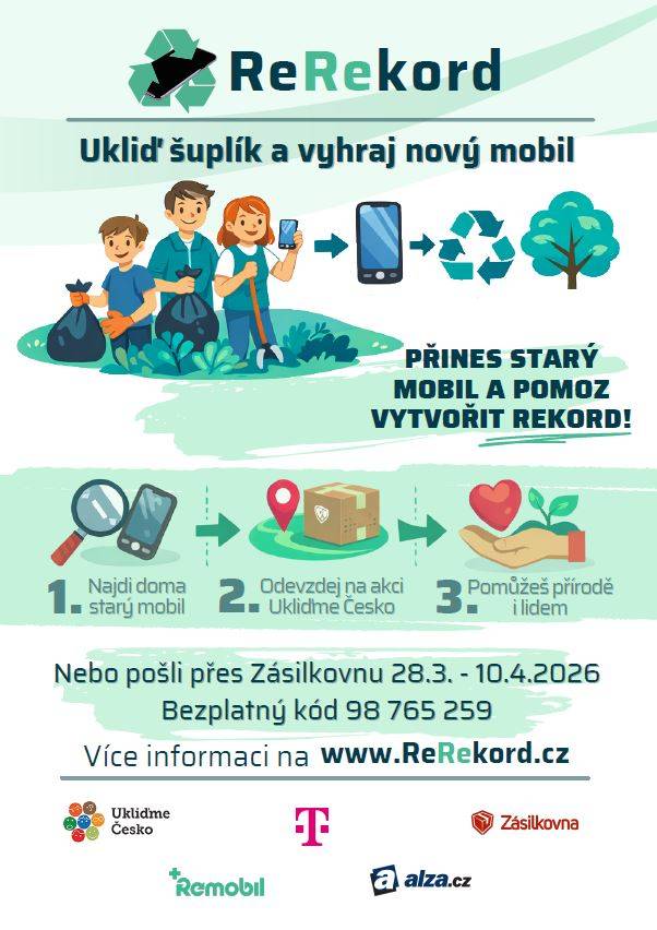 V rámci úklidu "UKLIĎME ČESKO - UKLIĎME NIVNICI" proběhne i sběr starých, vyřazených i poškozených mobilů, které se budou vybírat na obci do 31.3.