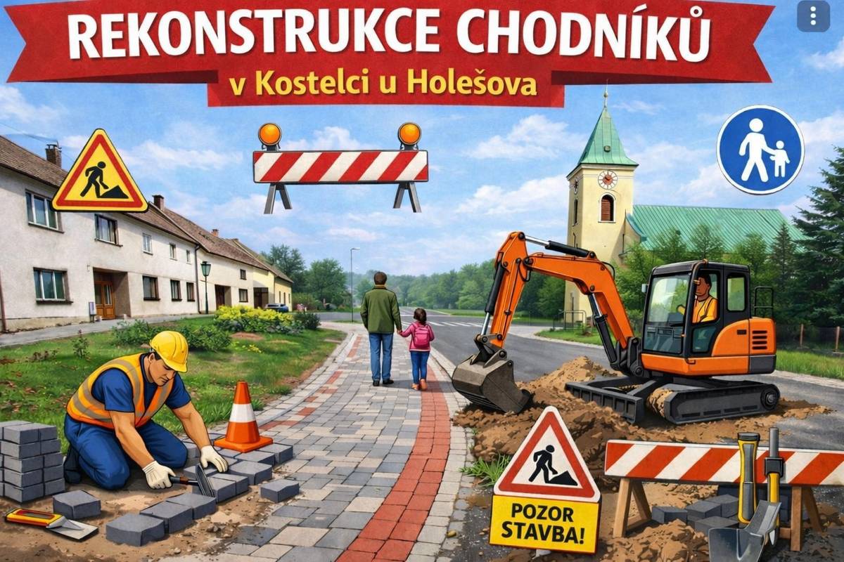 Dobrý den, v pondělí dne 23.03.2026 bude zahájena další etapa rekonstrukce chodníků, která bude probíhat v části obce "Holéč". Žádáme všechny občany o shovívavost a ohleduplnost. Zejména zvažte zajíždění vozidly do uvedené oblasti nad rámec nutnosti.