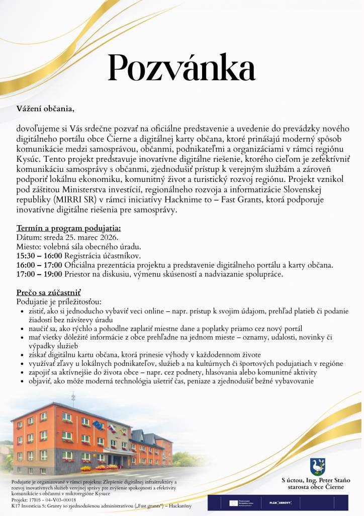 25. 3. 2026 vo volebnej sále obecného úradu.