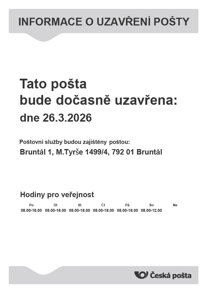 Informace o uzavření Pošty ve Staré Vsi ve čtvrtek 26.3.2026