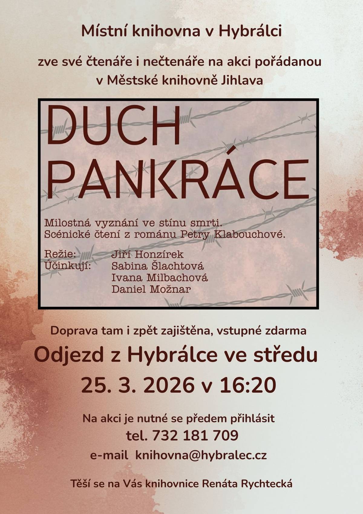 Dobrý den. Zasíláme pozvánku místní knihovny v Hybrálci.