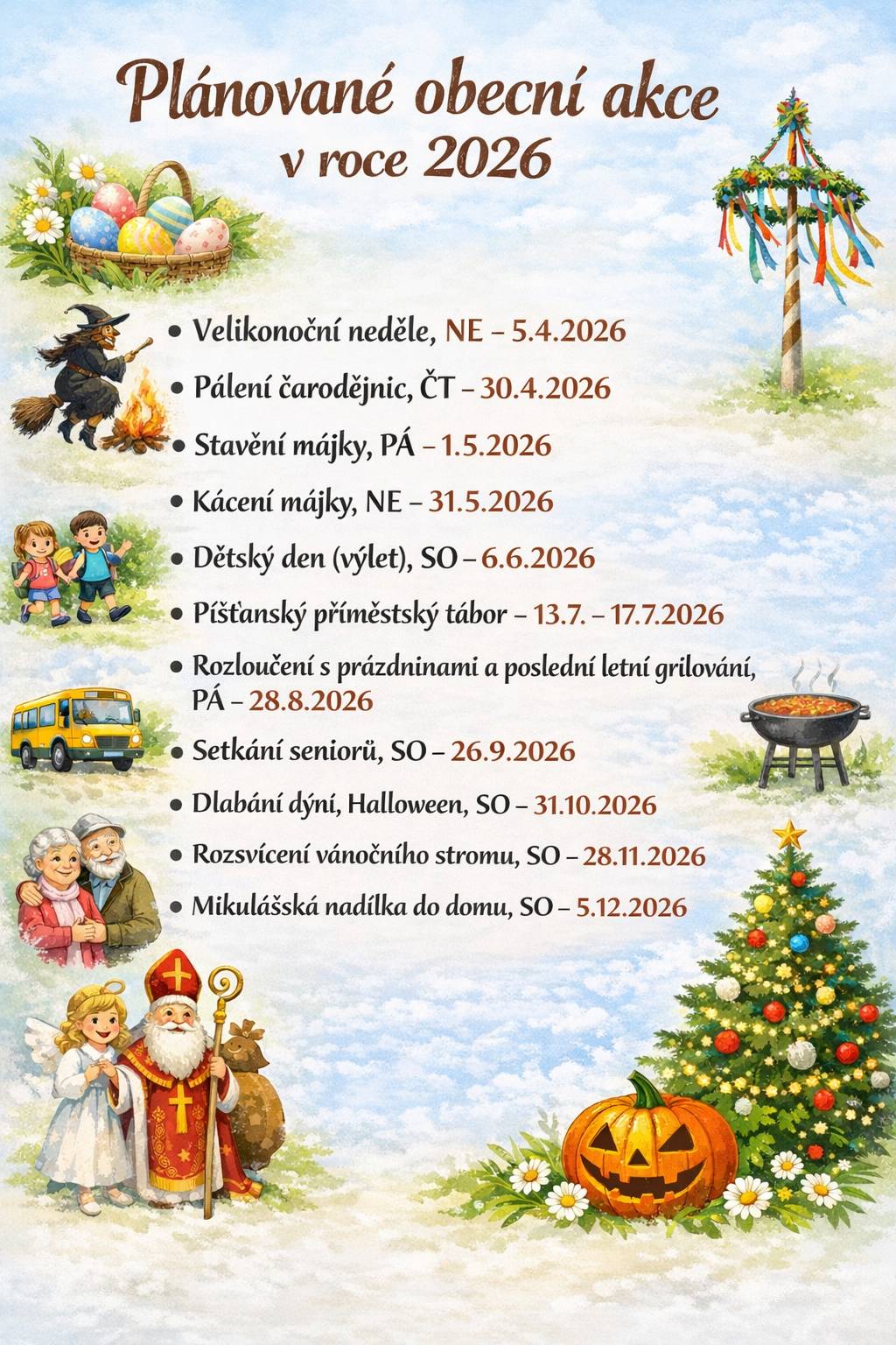 Plánované obecní akce v roce 2026