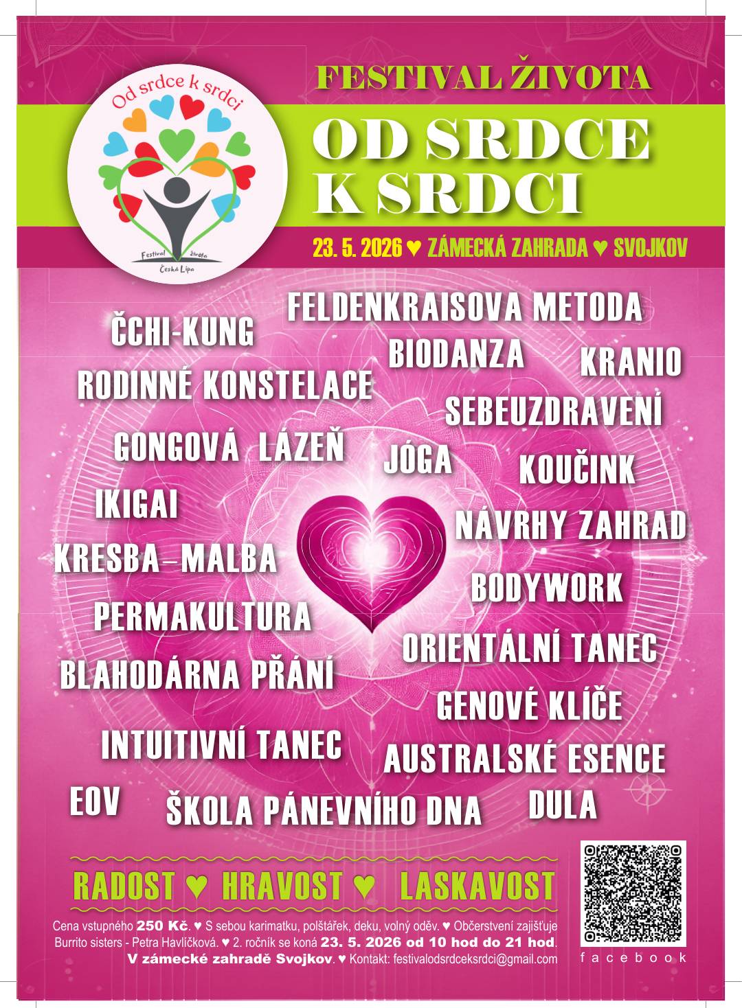 Vážení přátelé, dne 23.05. (od 10 hod do 21 hod) se v areálu zámecké zahrady koná Festival života "Od srdce k srdci"