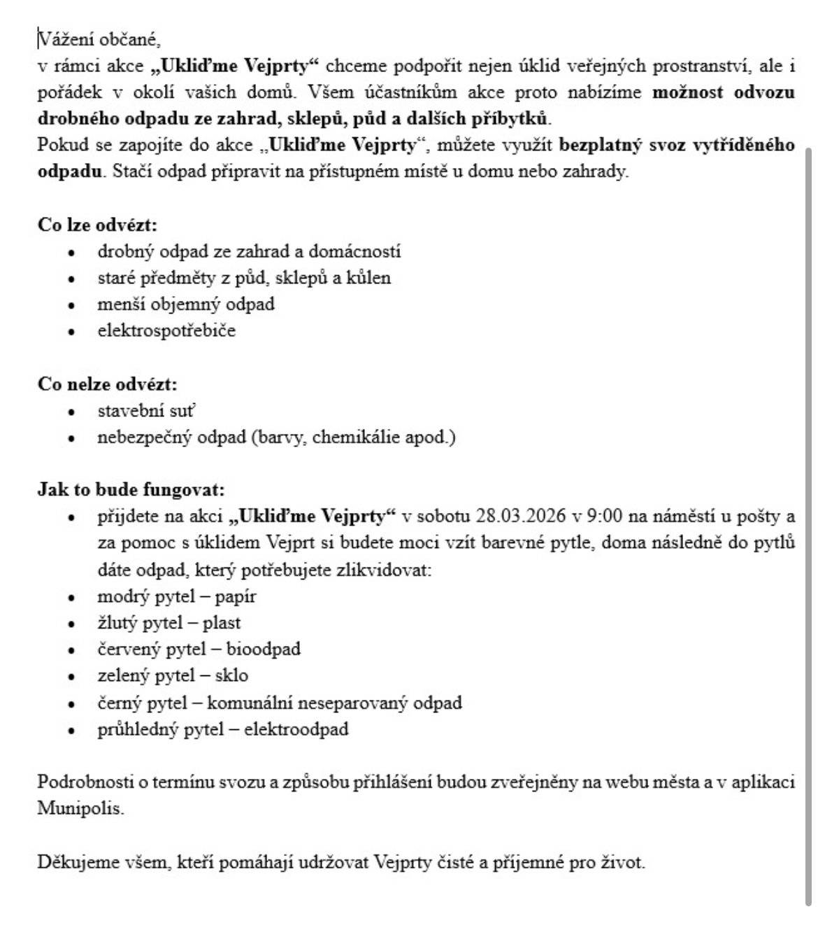 Ukliďme společně Vejprty 🚮