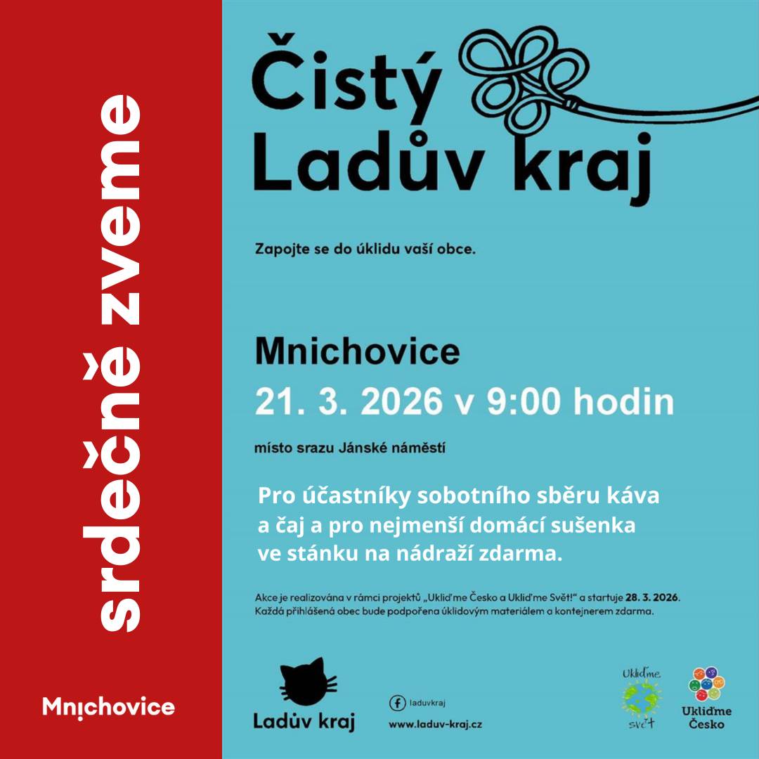 21. 3. 2026 - v 9:00 hodin. Sraz na Jánském náměstí Pro účastníky sobotního sběru káva a čaj a pro nejmenší domácí sušenka ve stánku na nádraží zdarma.
