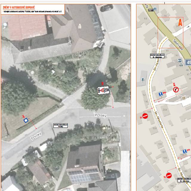 Stanovení přechodné úpravy provozu na pozemních komunikacích vč. mapových podkladů a info o autobusové dopravě.