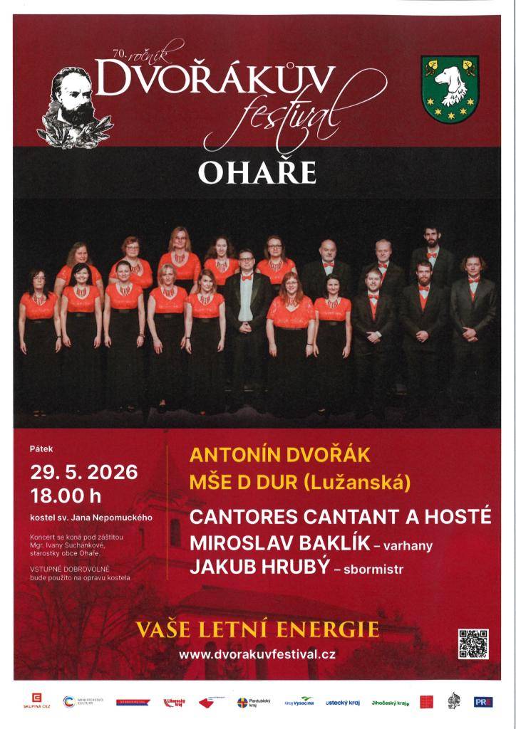 70.ročník Dvořákův festival OHAŘE v pátek 29.5.2026 od 18:00 hod.v kostele Sv. Jana Nepomuckého.