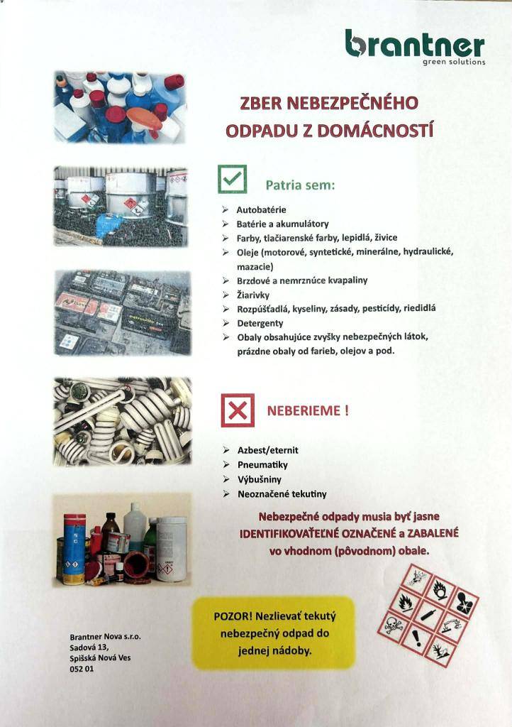 Vývoz nebezpečného odpadu je v obci Dravce plánovaný na 27.3.2026 – piatok v čase od 9:40 do 10:10 hod.