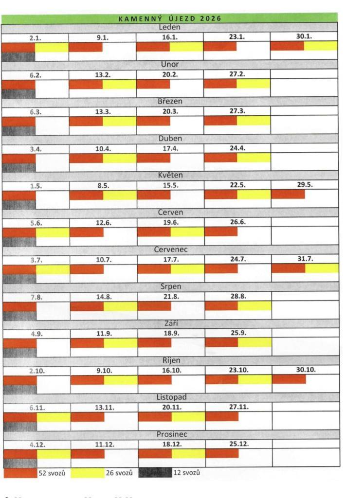 Svoz vašeho odpadu dle rozpisu pro rok 2026
