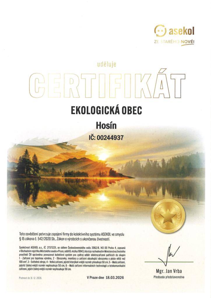 Certifikát "Ekologická obec"